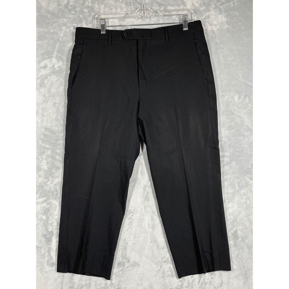 Zignone High Twist Wool Dress Pants Mens 34x24 Black Stretch Waistband Italy